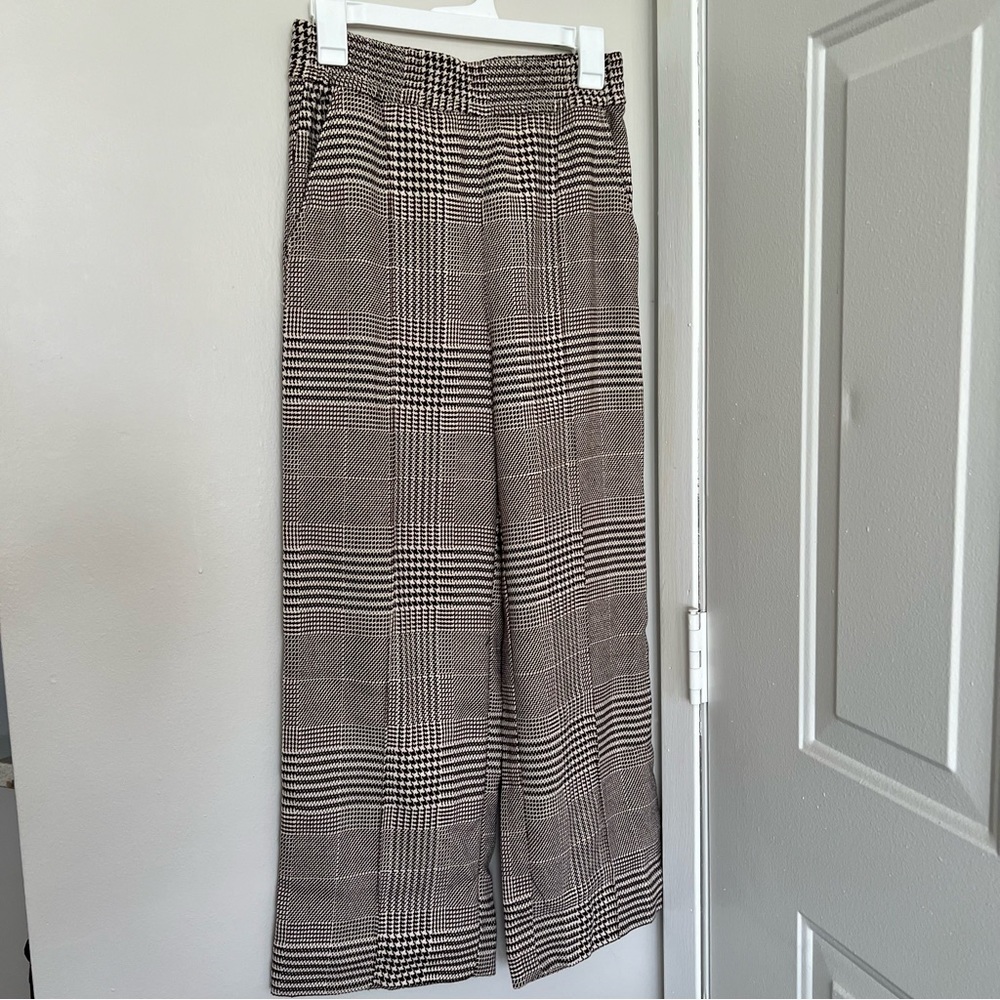 H&M Brown Glen Plaid Wide Leg Academia Pants